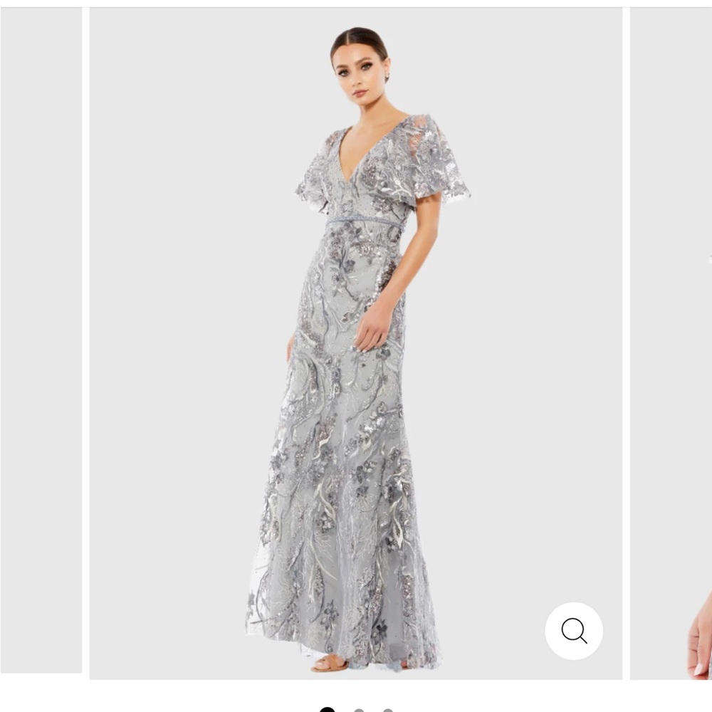 EMBELLISHED V NECK BUTTERFLY SLEEVE TRUMPET MAC DUGGAL GOWN